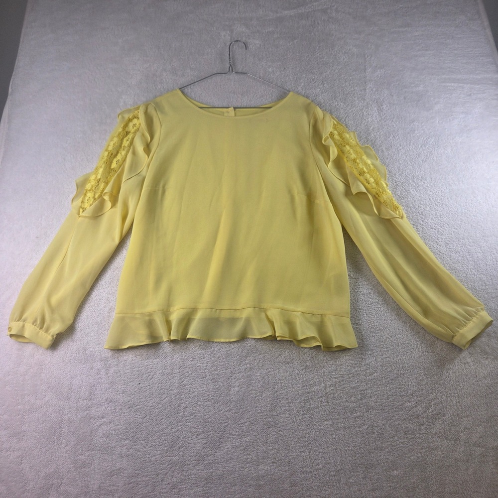 Nanette Nanette Lepore Yellow Lace Ruffle Button Back Blouse Top Large